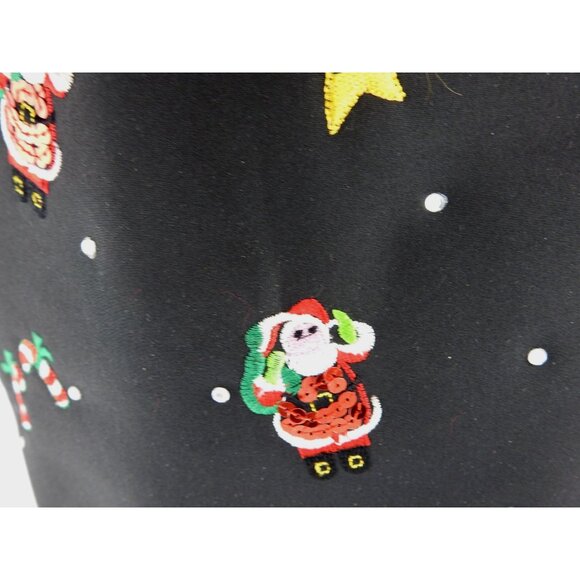 VTG Christmas Holiday Tote Bag Black Red Faux Fur Trim Embroidered Santa Sequin - Picture 4 of 14